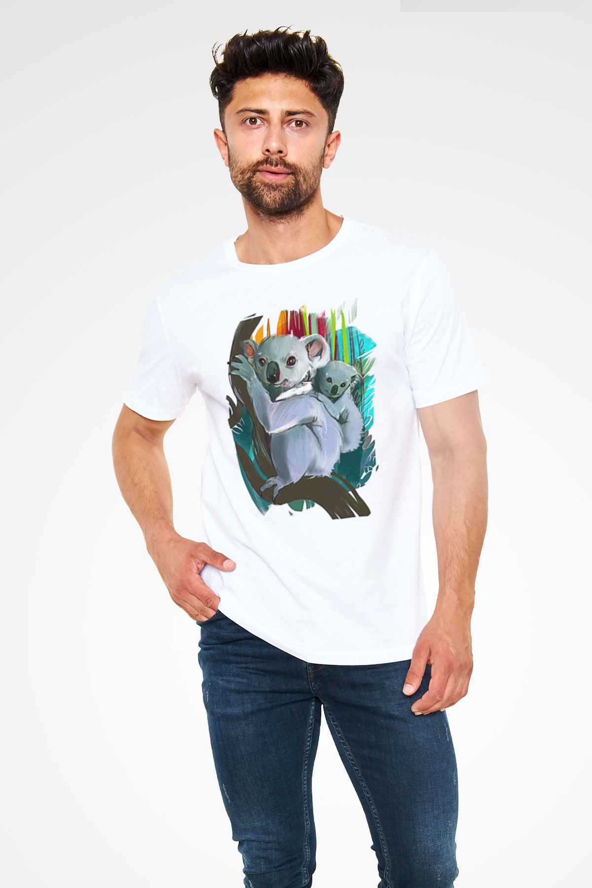 Koala Unisex Baskılı Beyaz Tişört - Tshirt