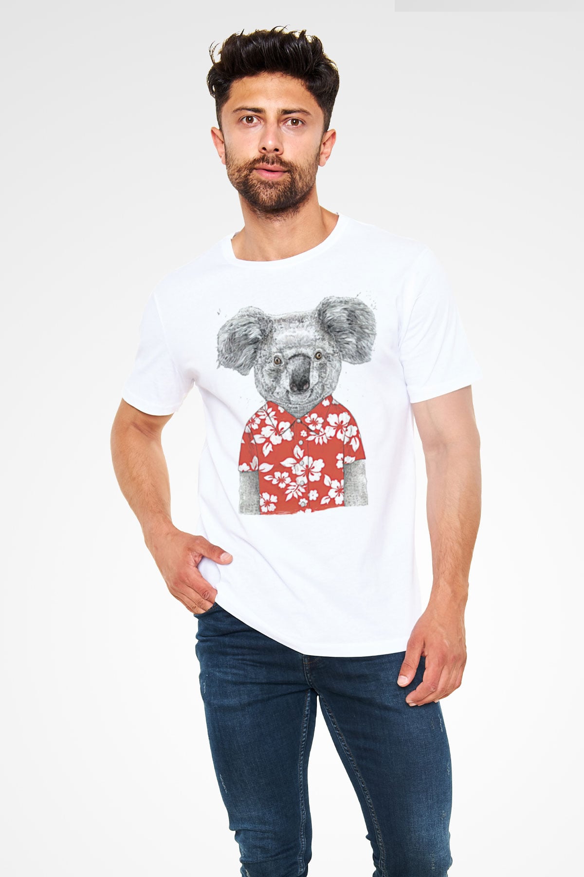 Koala Unisex Baskılı Beyaz Tişört - Tshirt
