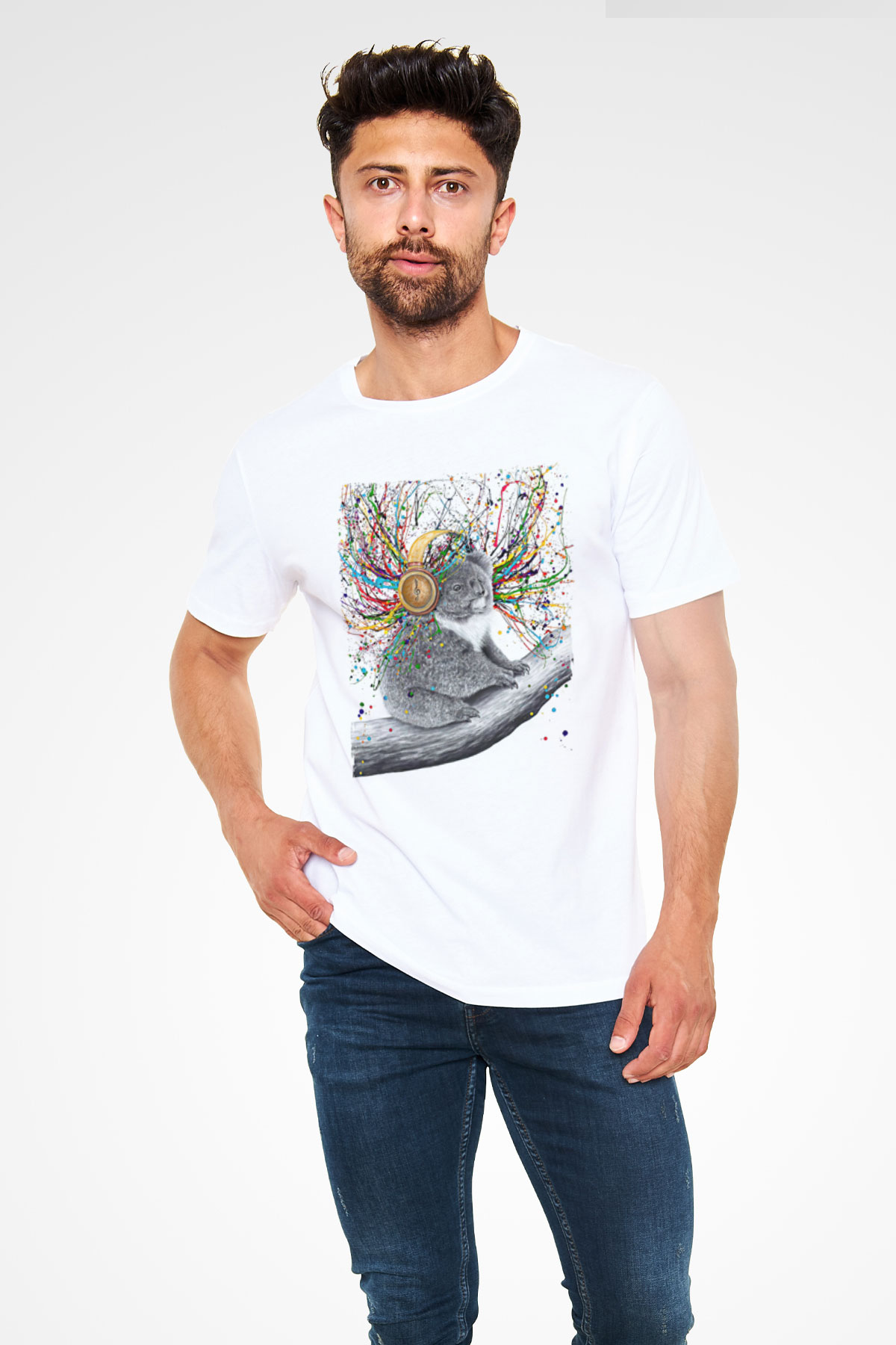 Koala Unisex Baskılı Beyaz Tişört - Tshirt