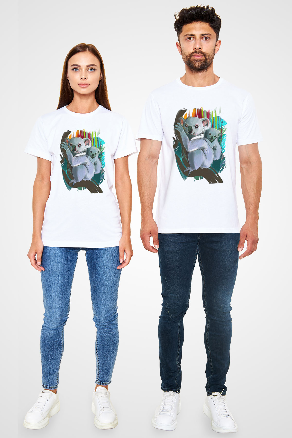 Koala Unisex Baskılı Beyaz Tişört - Tshirt