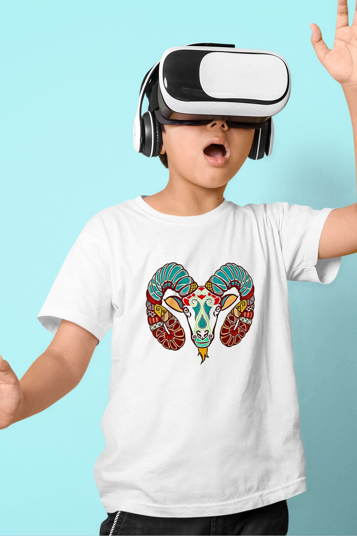Koç Burcu Baskılı Beyaz Unisex Beyaz Çocuk Tişört - Tshirt