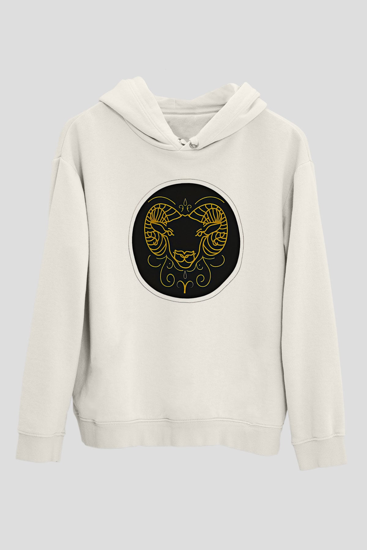 Koç Burcu Baskılı Beyaz Unisex Hoodie
