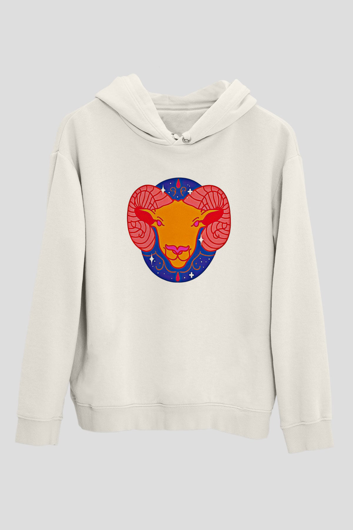 Koç Burcu Baskılı Beyaz Unisex Hoodie