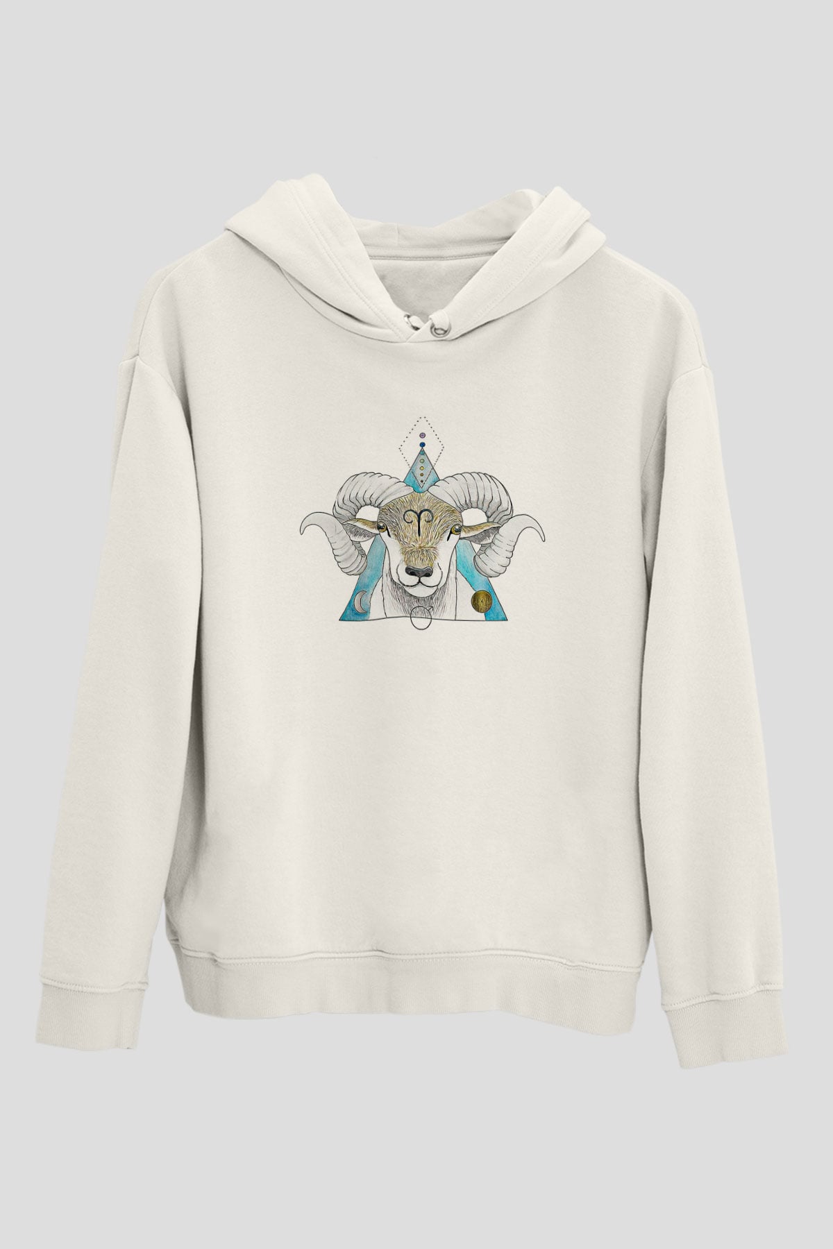 Koç Burcu Baskılı Beyaz Unisex Hoodie