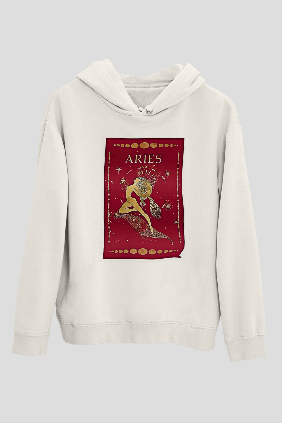 Koç Burcu Baskılı Beyaz Unisex Hoodie