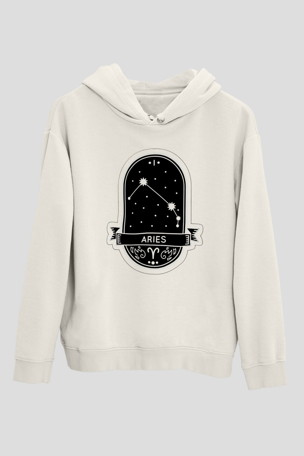 Koç Burcu Baskılı Beyaz Unisex Hoodie
