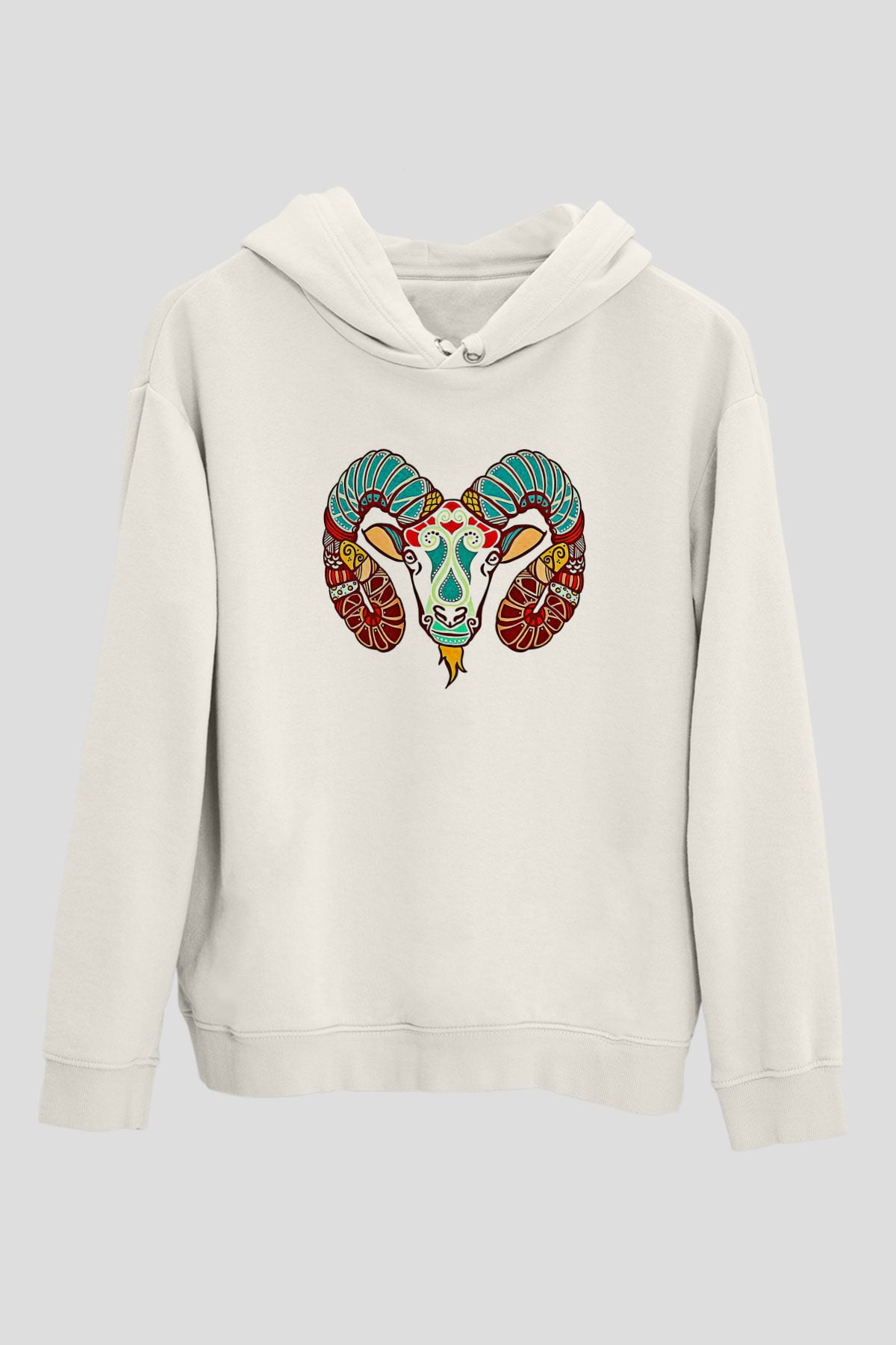 Koç Burcu Baskılı Beyaz Unisex Hoodie