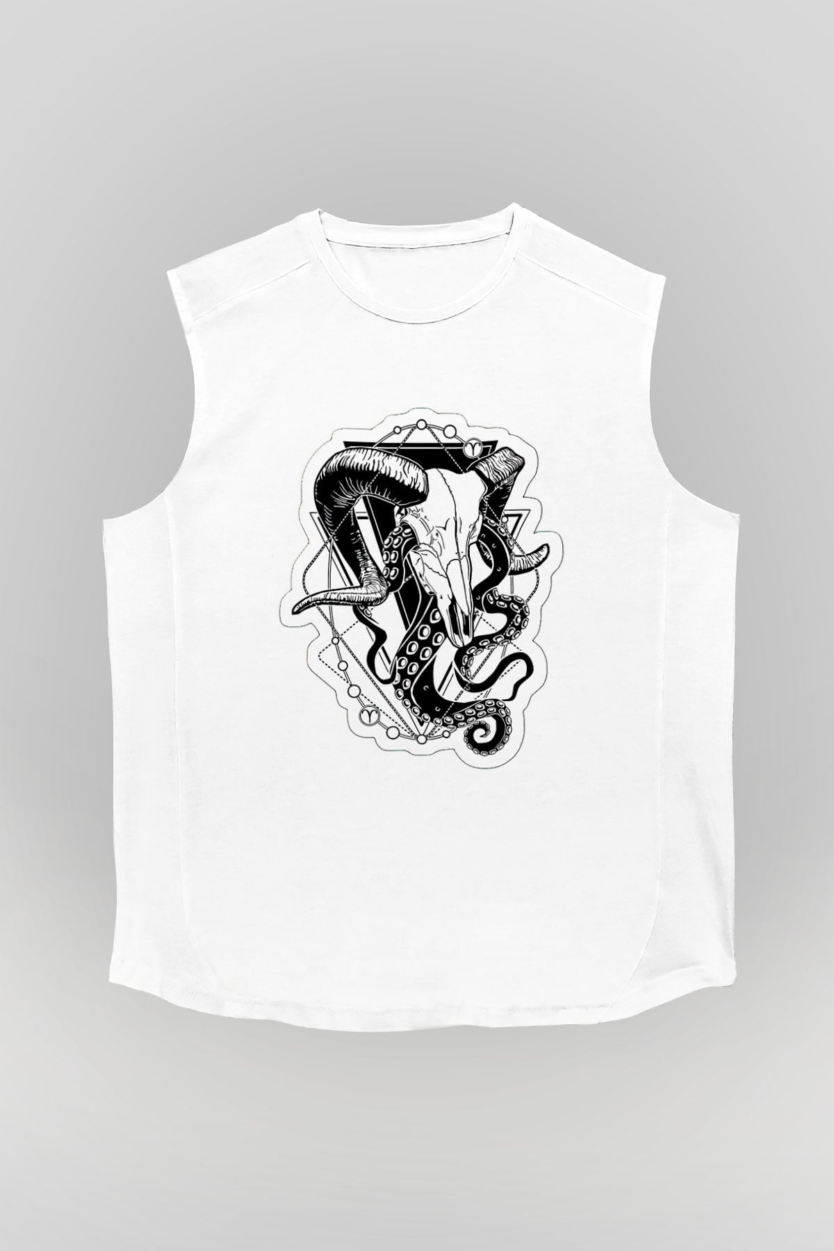 Koç Burcu Baskılı Beyaz Unisex Kolsuz Tişört - Tshirt