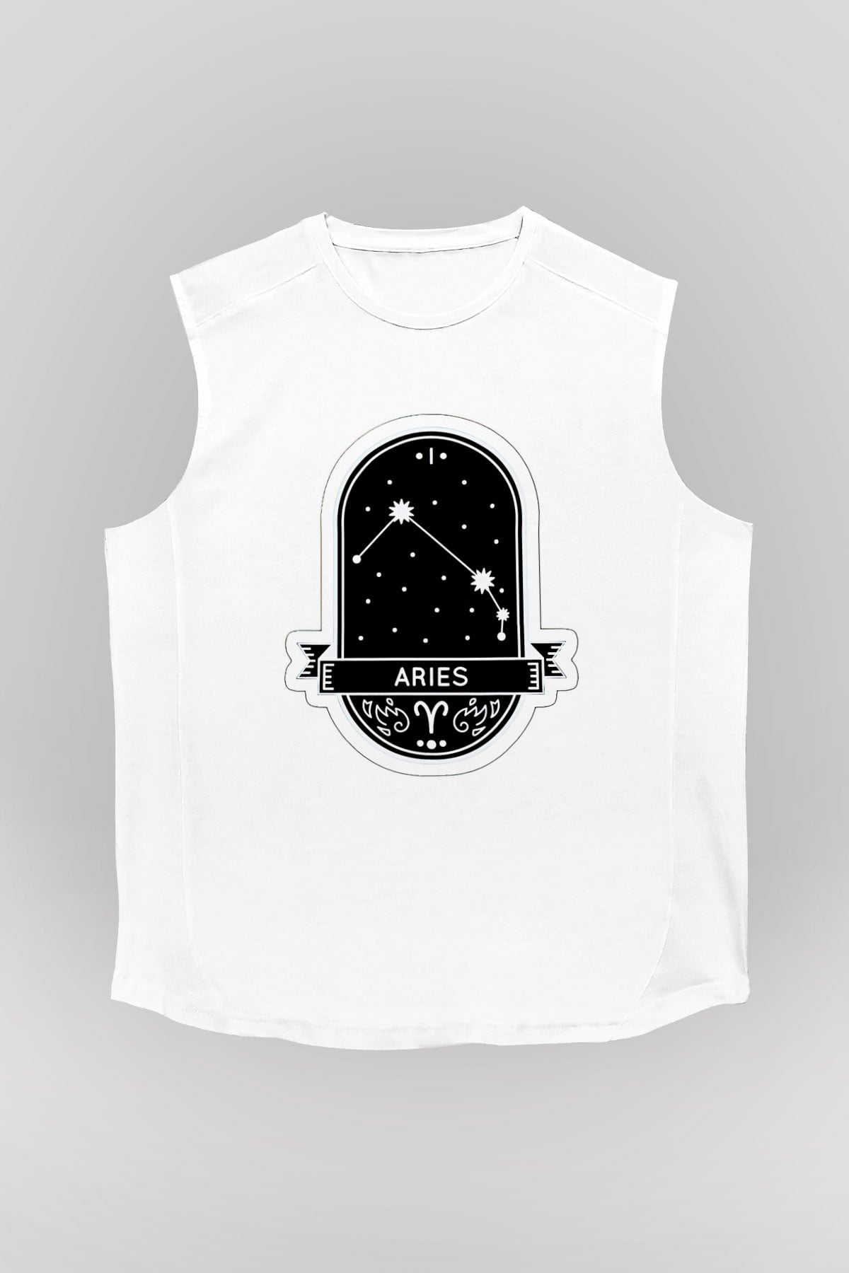 Koç Burcu Baskılı Beyaz Unisex Kolsuz Tişört - Tshirt
