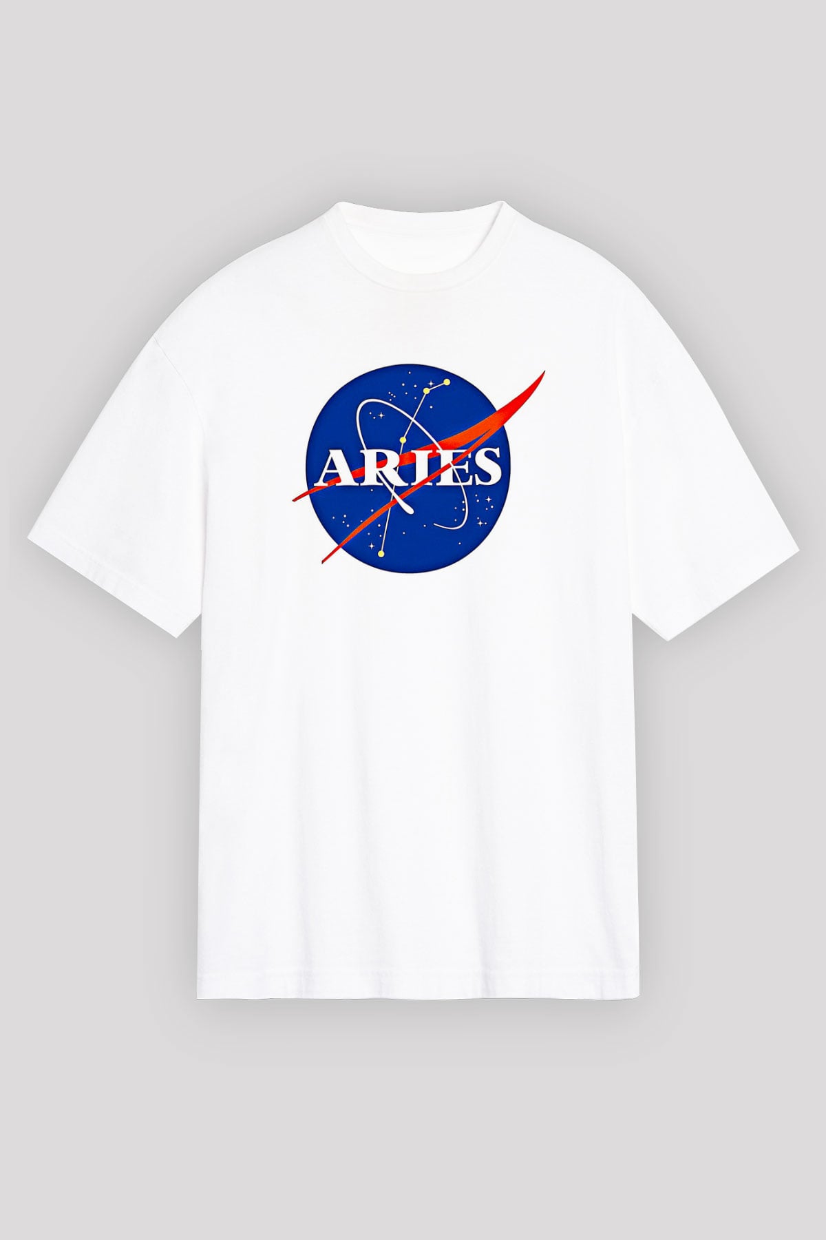 Koç Burcu Baskılı Beyaz Unisex Oversize Tişört - Tshirt