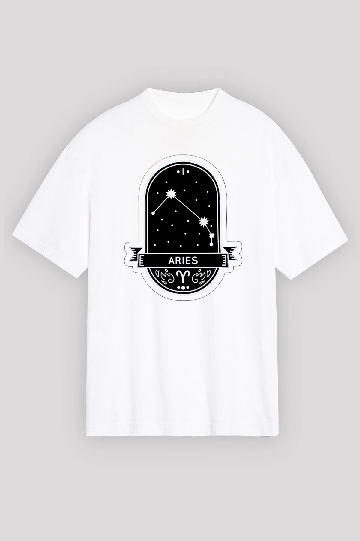 Koç Burcu Baskılı Beyaz Unisex Oversize Tişört - Tshirt