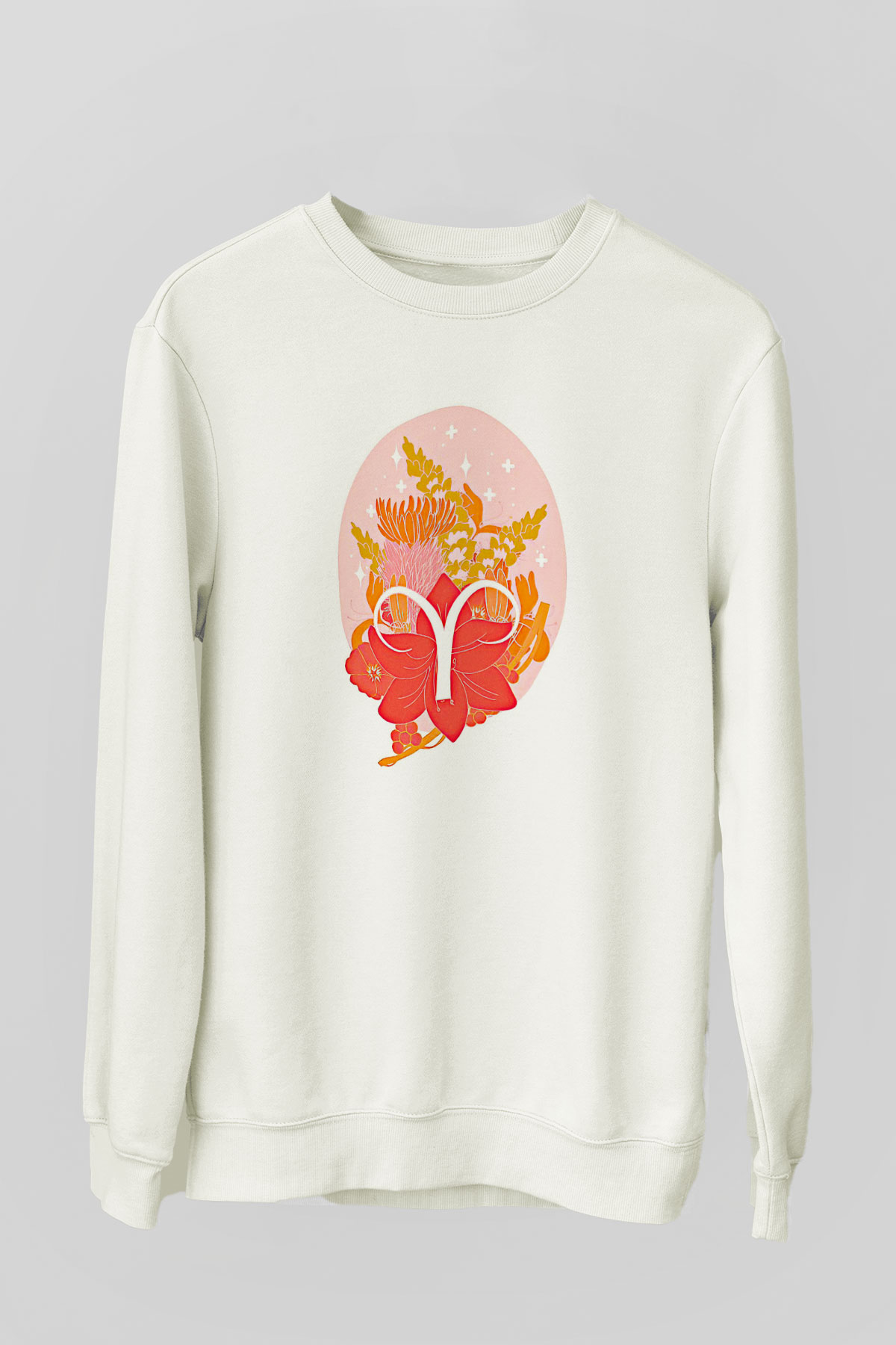 Koç Burcu Baskılı Beyaz Unisex Sweatshirt