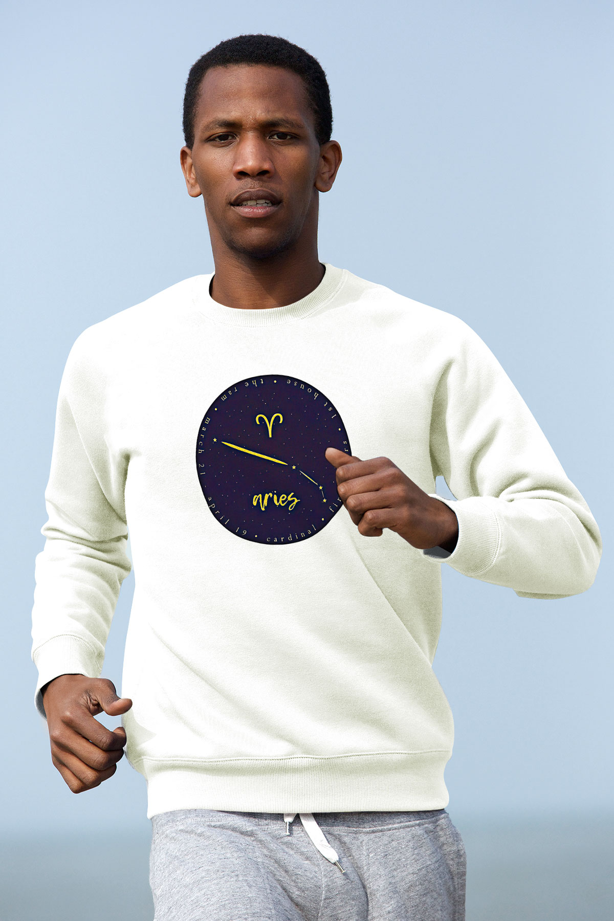 Koç Burcu Baskılı Beyaz Unisex Sweatshirt