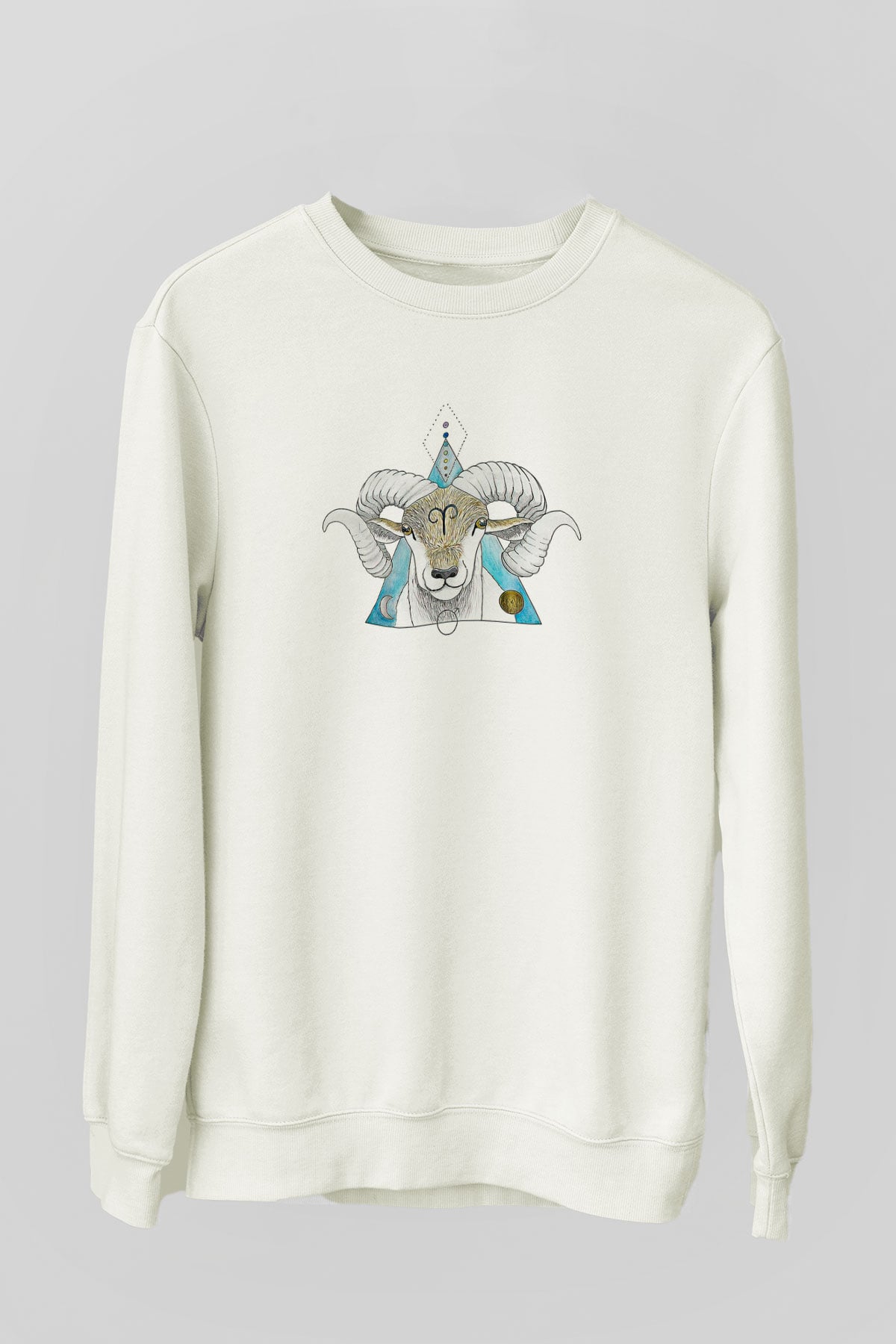 Koç Burcu Baskılı Beyaz Unisex Sweatshirt