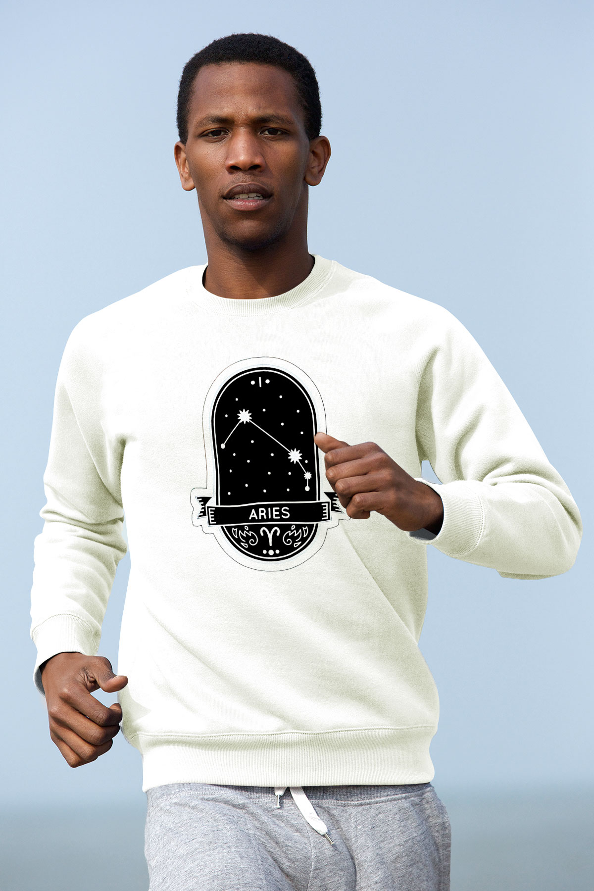 Koç Burcu Baskılı Beyaz Unisex Sweatshirt