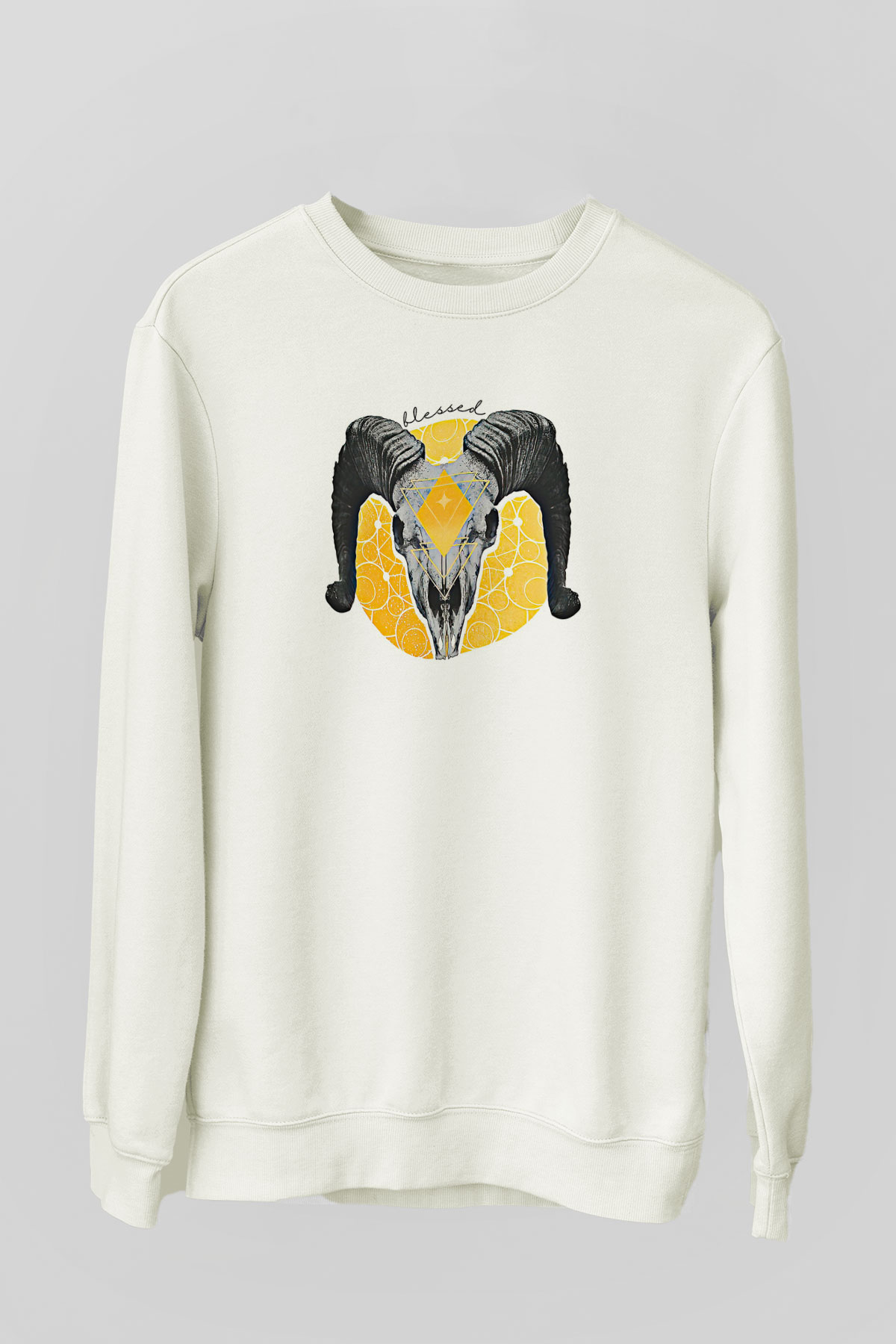 Koç Burcu Baskılı Beyaz Unisex Sweatshirt