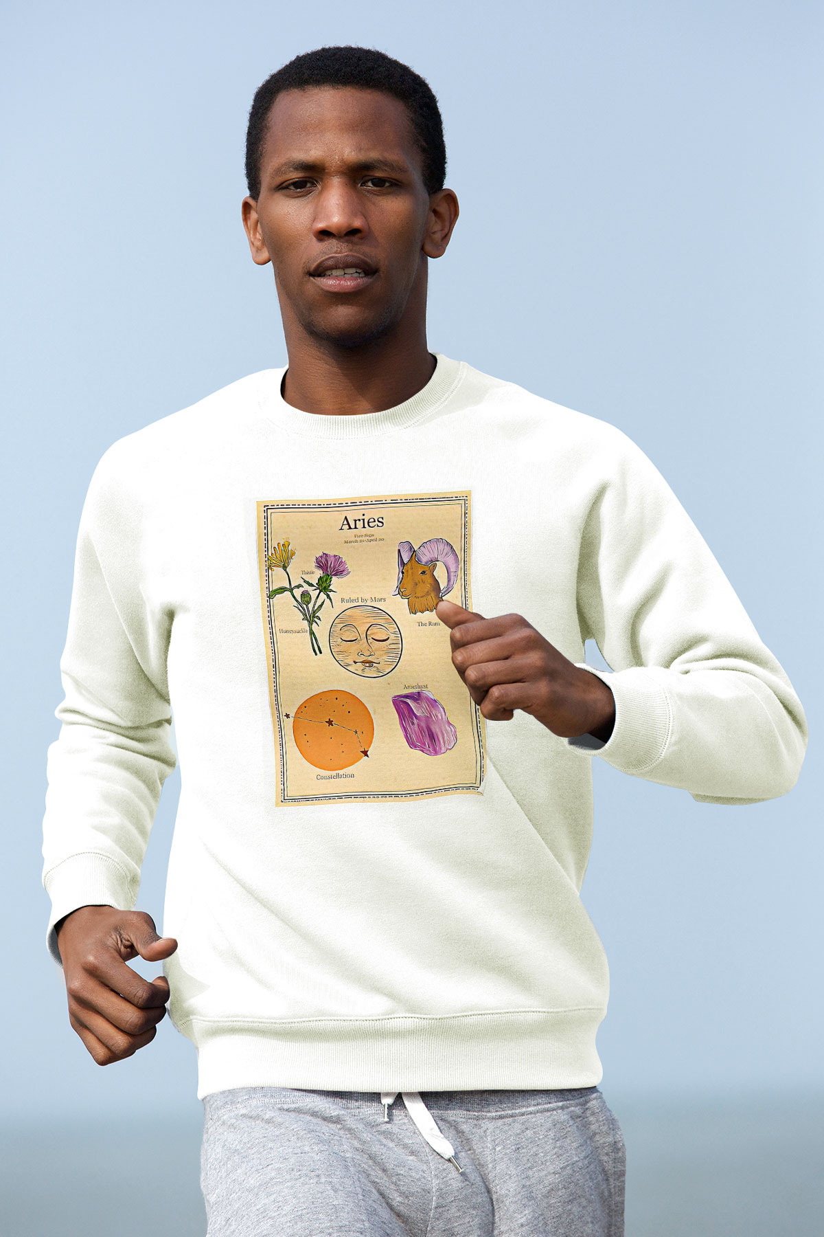 Koç Burcu Baskılı Beyaz Unisex Sweatshirt