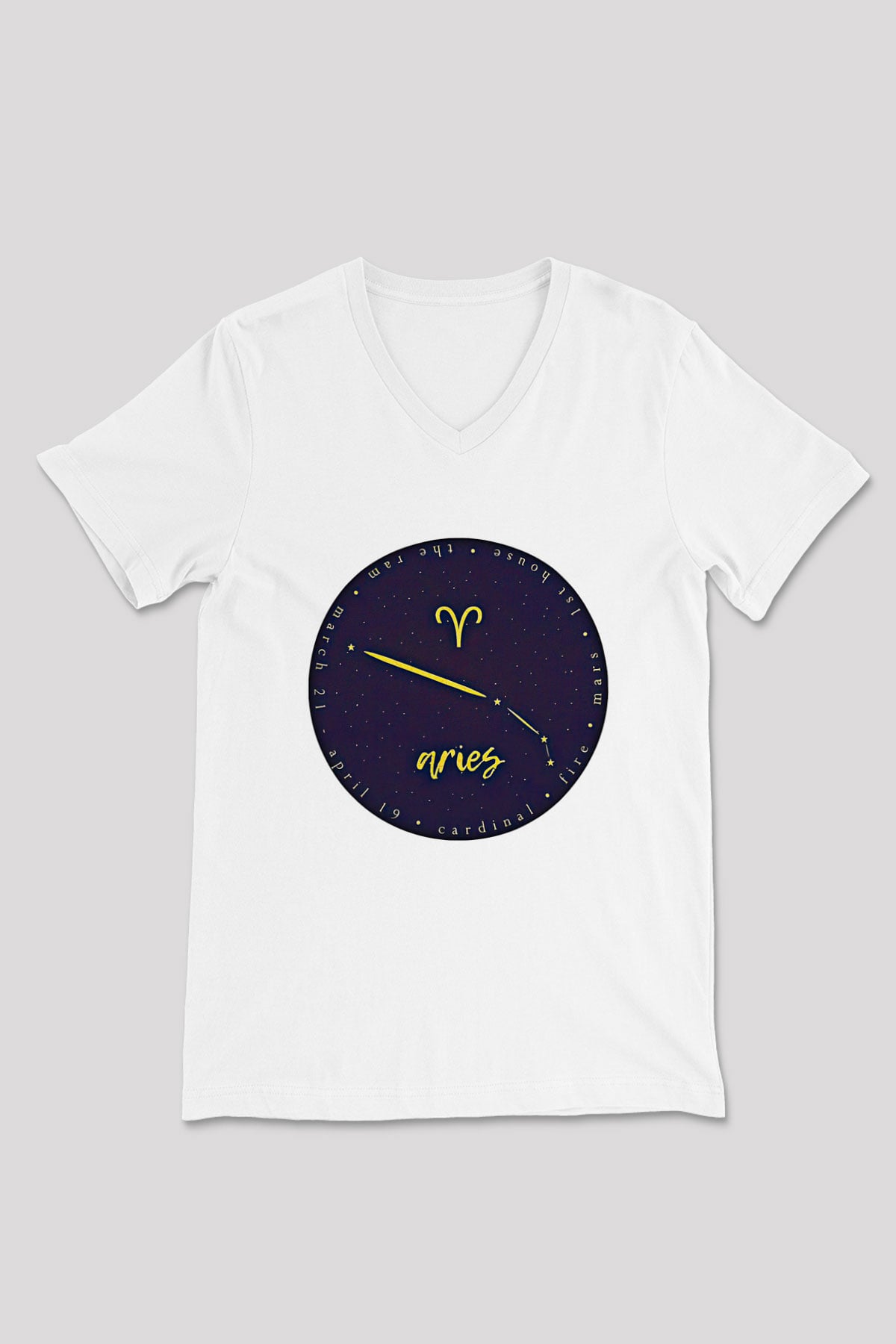 Koç Burcu Baskılı Beyaz Unisex V Yaka Tişört - Tshirt