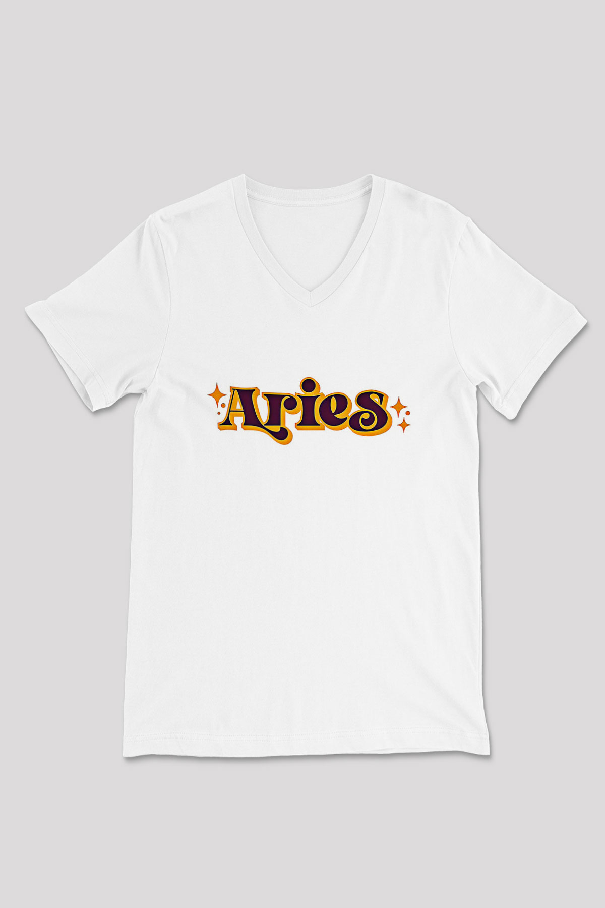 Koç Burcu Baskılı Beyaz Unisex V Yaka Tişört - Tshirt