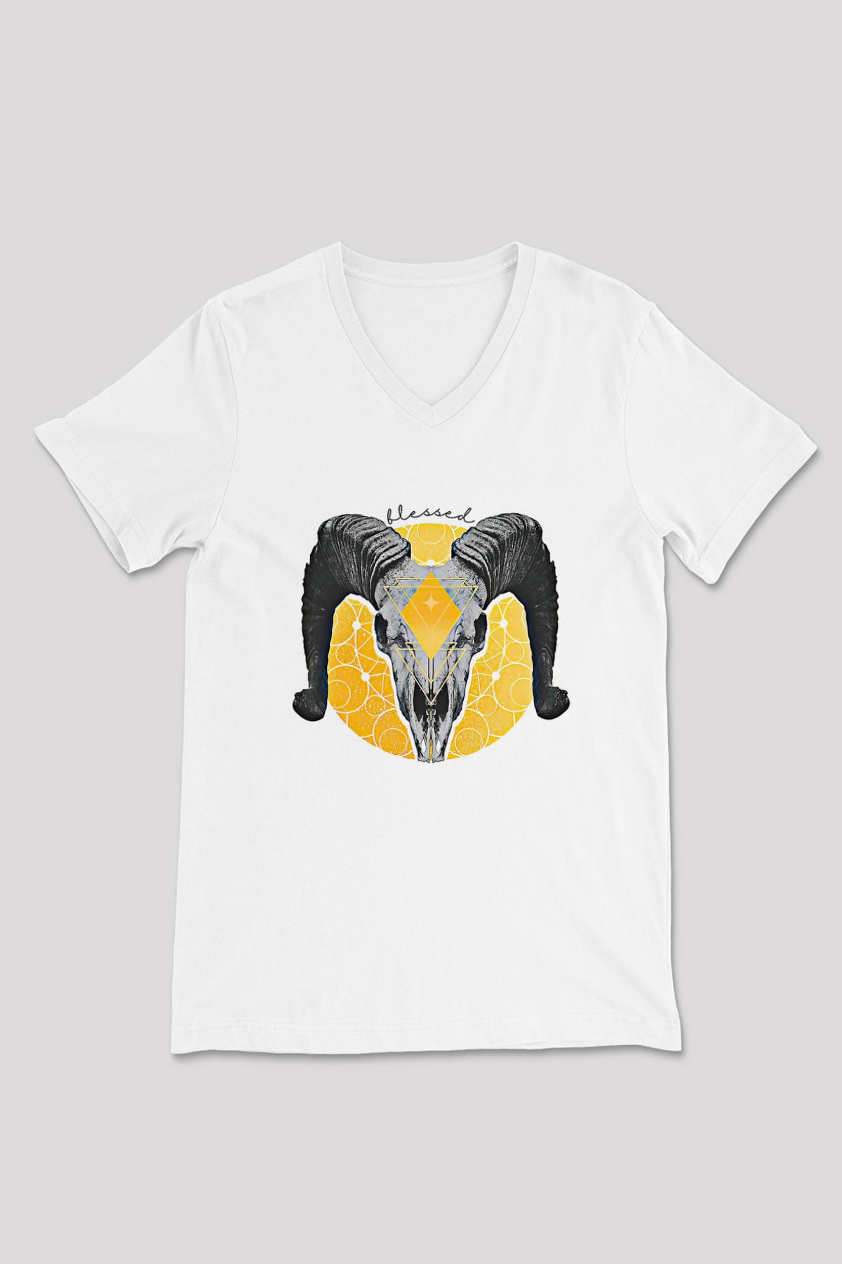 Koç Burcu Baskılı Beyaz Unisex V Yaka Tişört - Tshirt