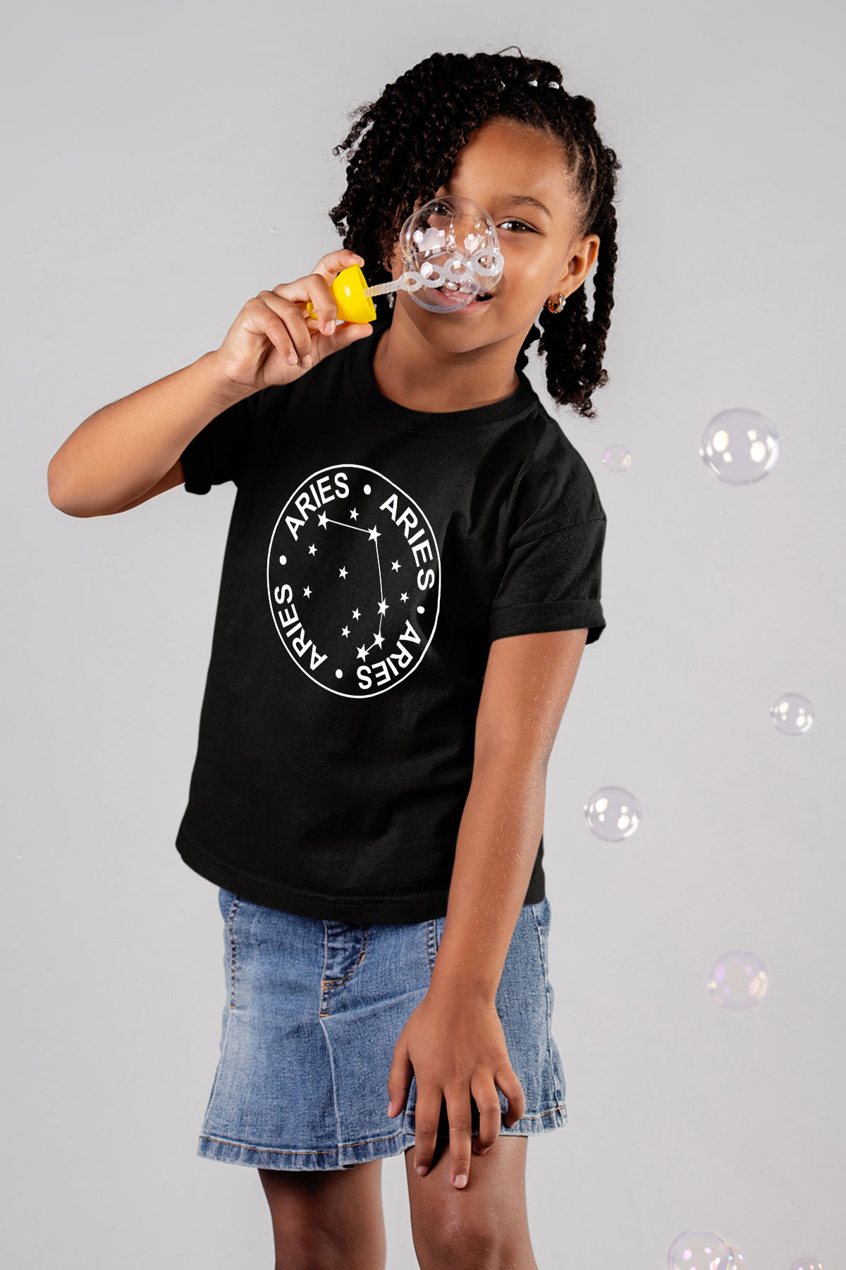 Koç Burcu Baskılı Unisex Siyah Çocuk Tişört - Tshirt