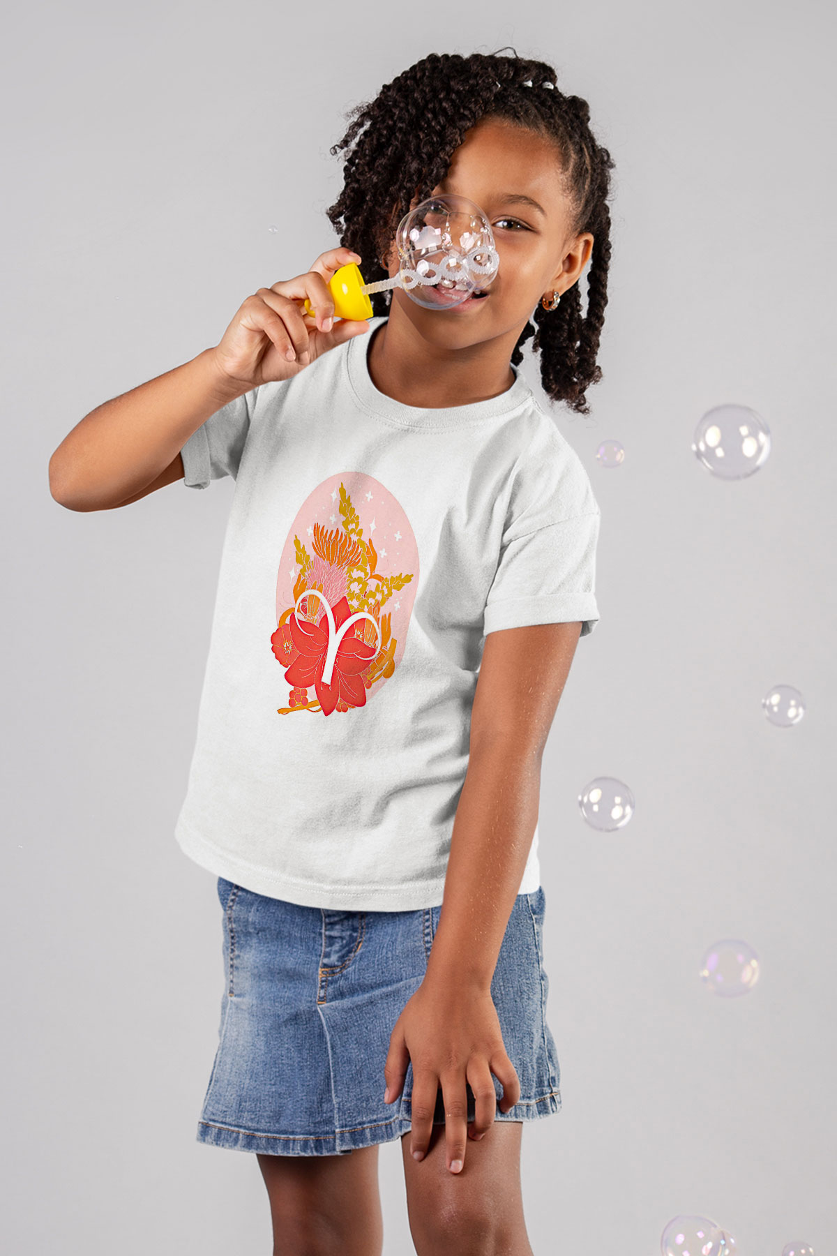 Koç Burcu Baskılı Unisex Siyah Çocuk Tişört - Tshirt