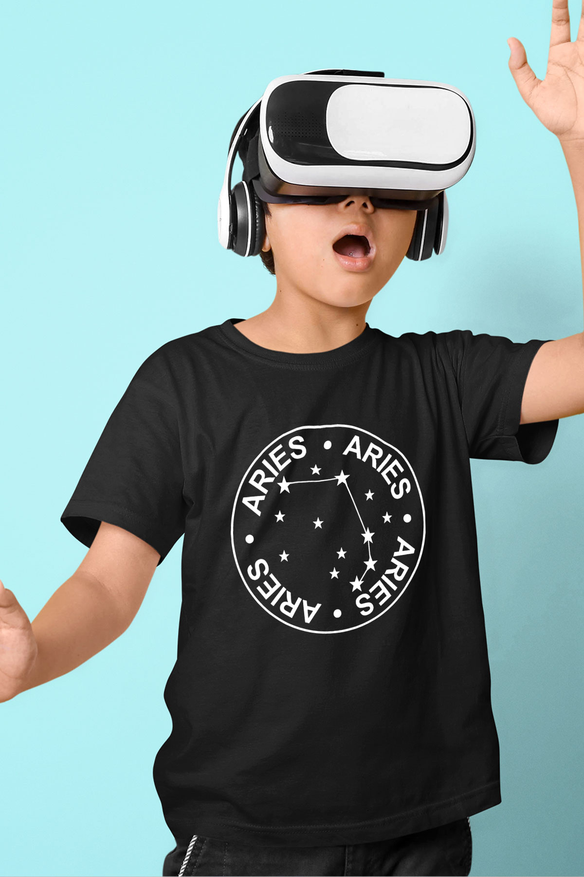 Koç Burcu Baskılı Unisex Siyah Çocuk Tişört - Tshirt