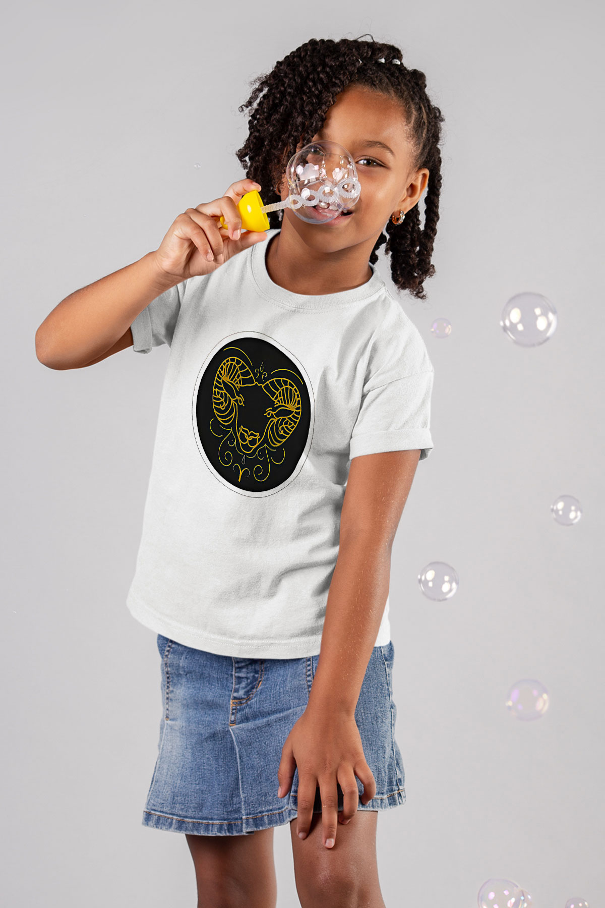 Koç Burcu Baskılı Unisex Siyah Çocuk Tişört - Tshirt