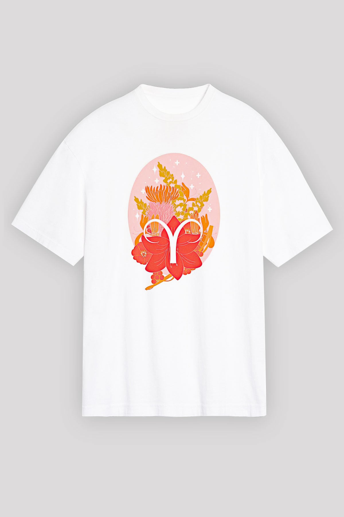 Koç Burcu Baskılı Unisex Siyah Oversize Tişört - Tshirt