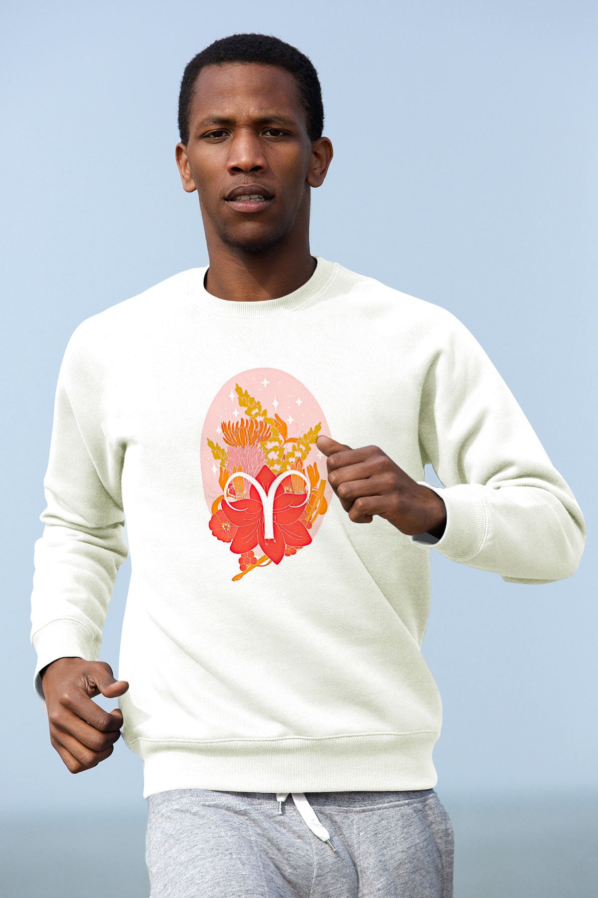 Koç Burcu Baskılı Unisex Siyah Sweatshirt