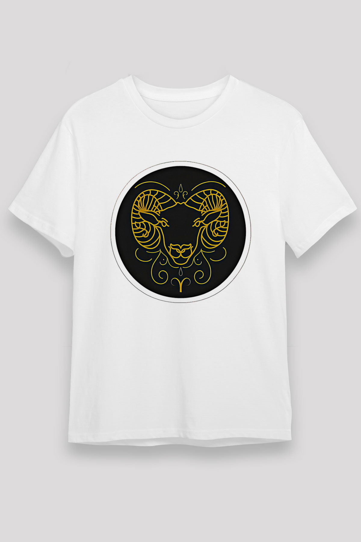 Koç Burcu Baskılı Unisex Siyah Tişört - Tshirt