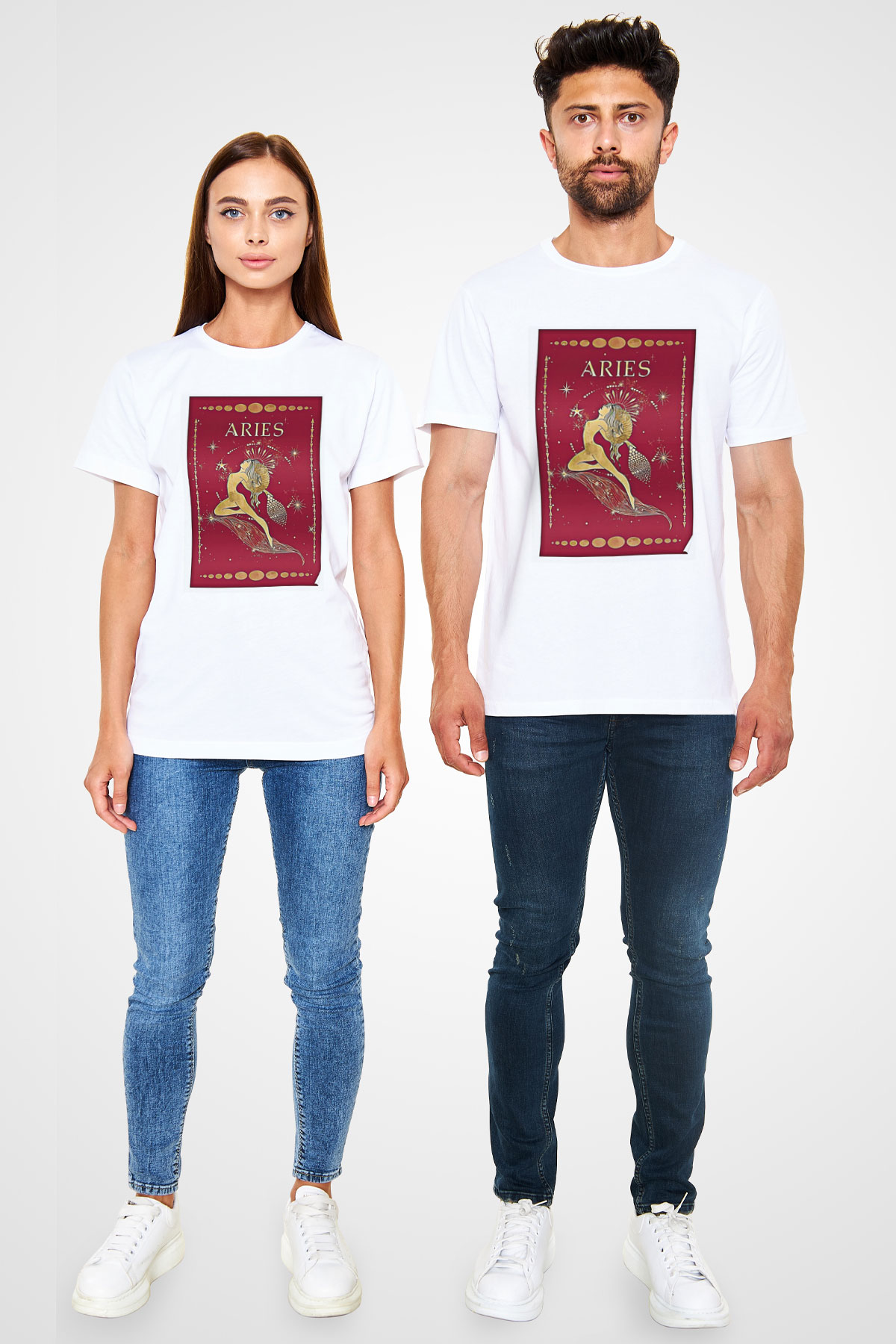Koç Burcu Unisex Baskılı Beyaz Tişört - Tshirt