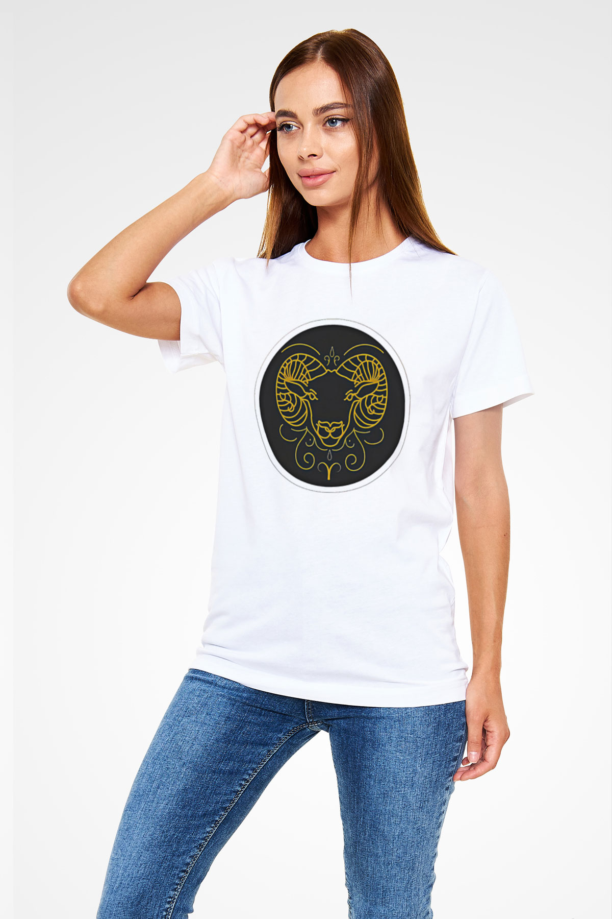 Koç Burcu Unisex Baskılı Beyaz Tişört - Tshirt