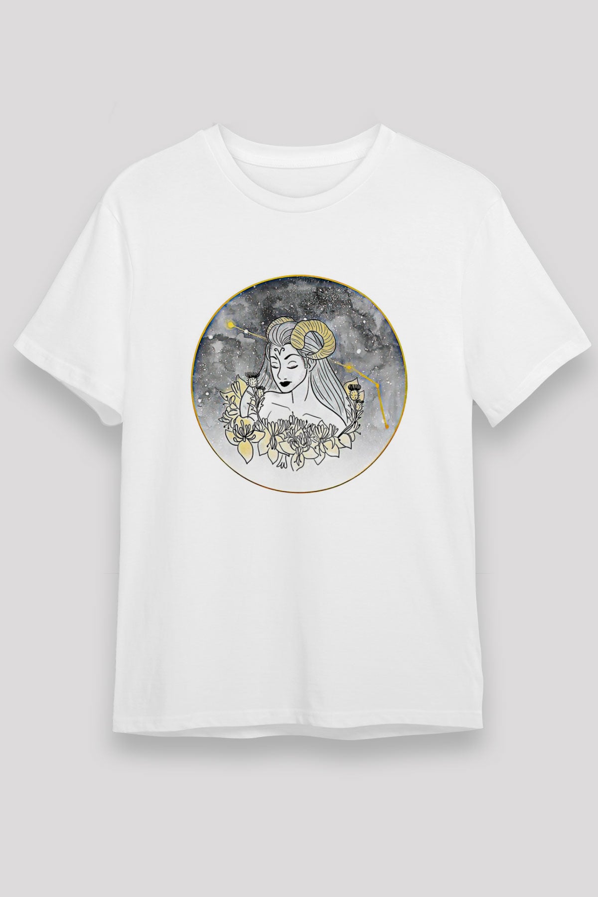 Koç Burcu Unisex Baskılı Beyaz Tişört - Tshirt
