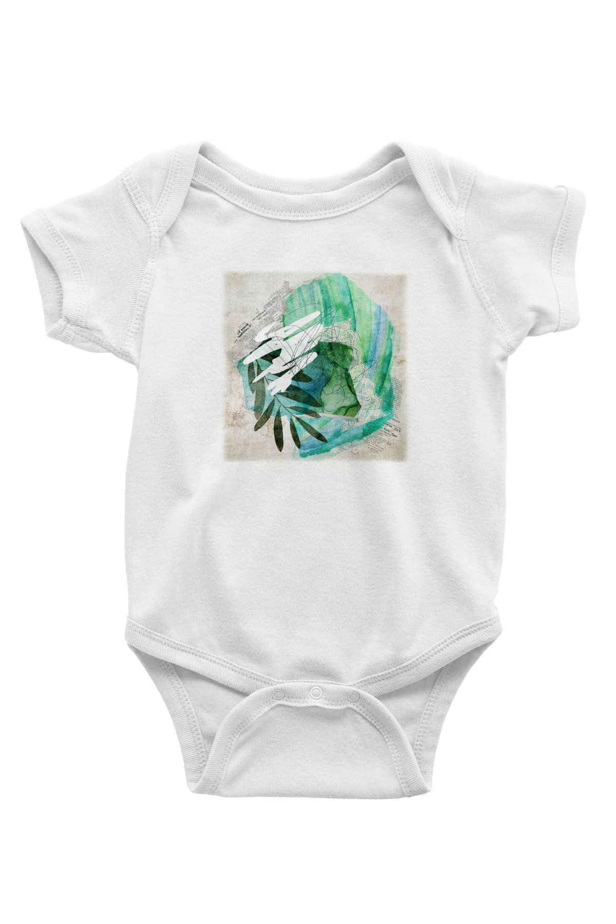 Kolaj Baskılı Beyaz Unisex Bebek Body - Zıbın