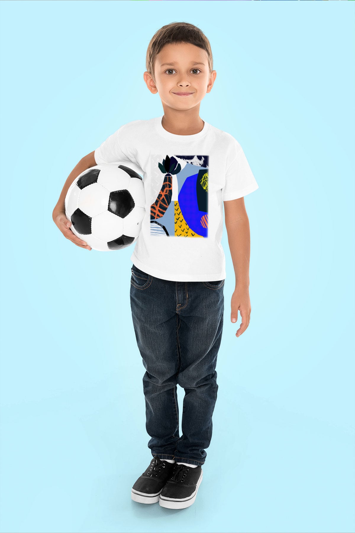 Kolaj Baskılı Beyaz Unisex Çocuk Tişört