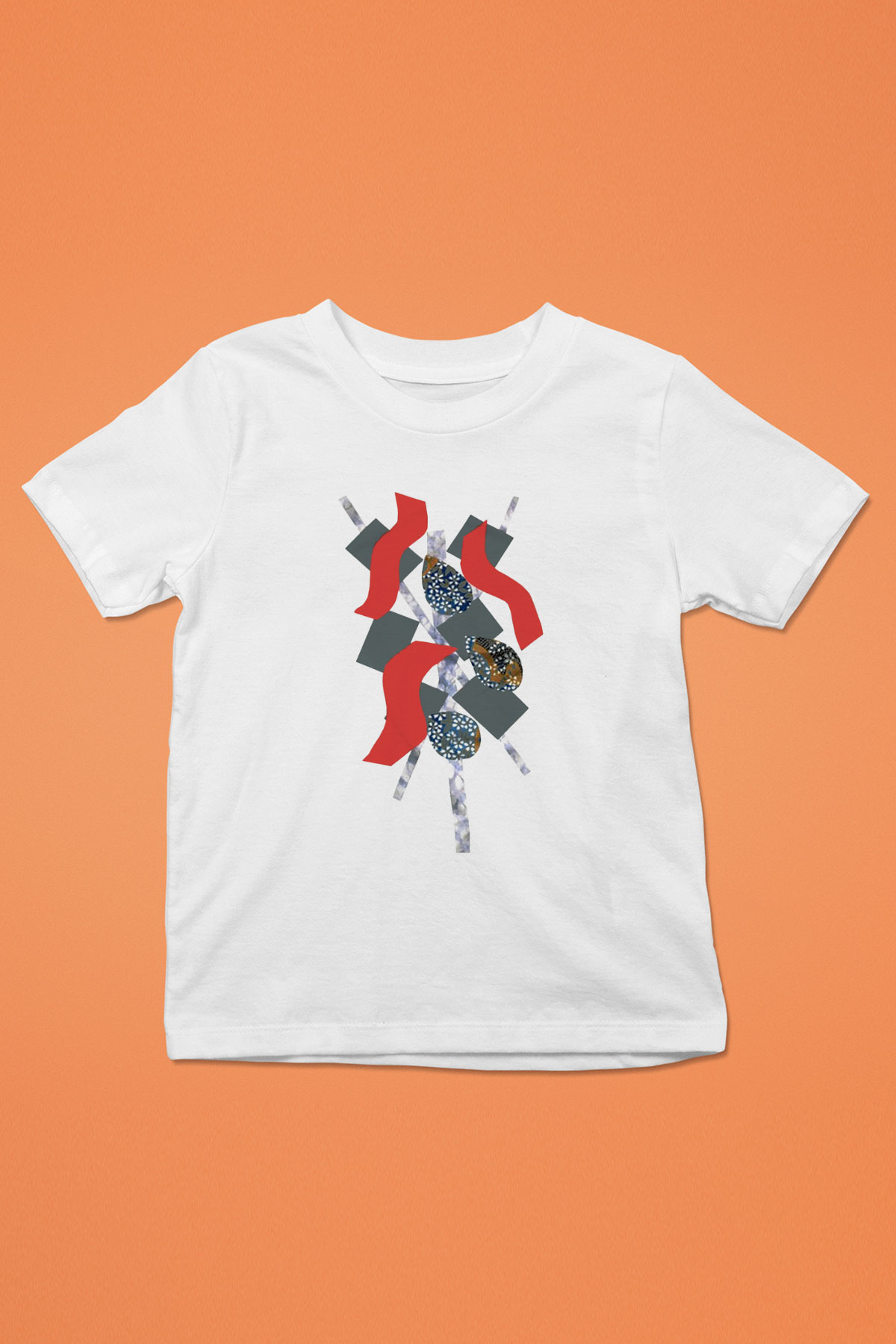 Kolaj Baskılı Beyaz Unisex Çocuk Tişört