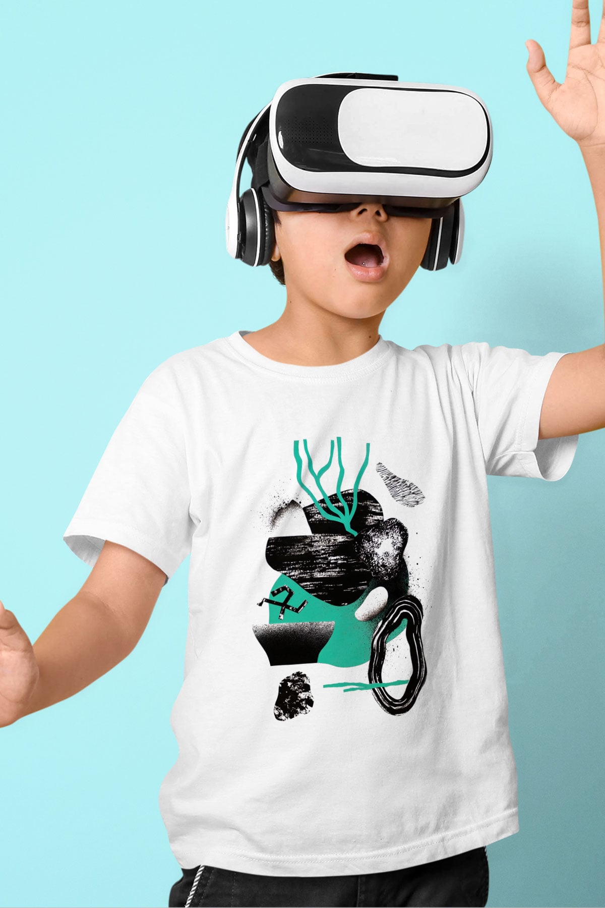 Kolaj Baskılı Beyaz Unisex Çocuk Tişört