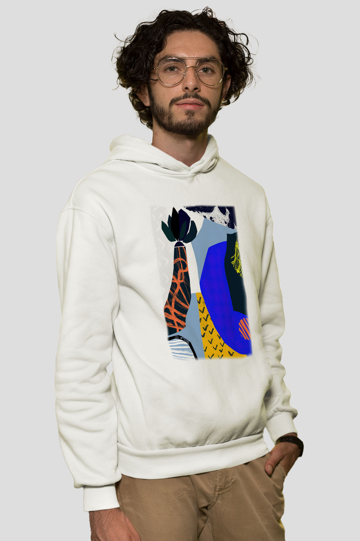 Kolaj Beyaz Unisex Kapşonlu Sweatshirt