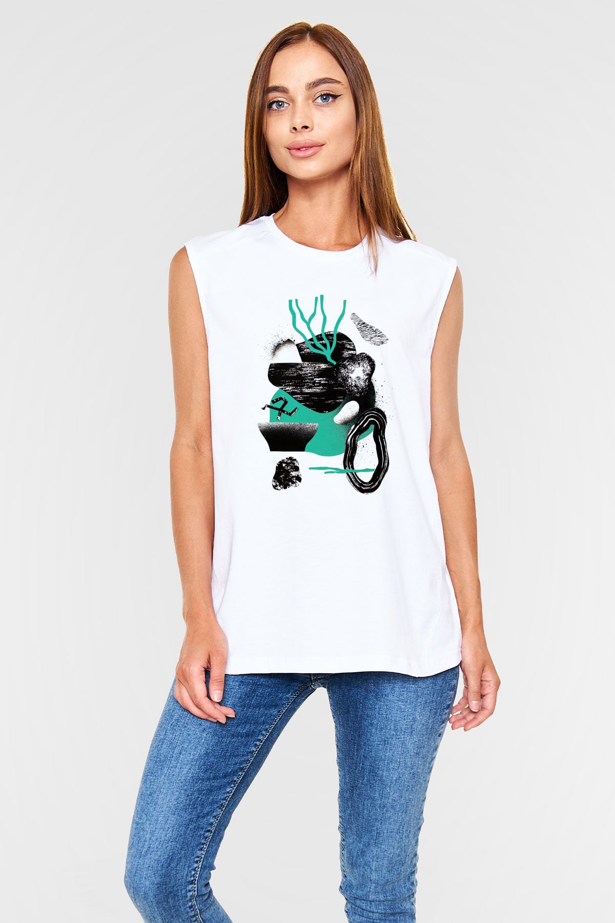 Kolaj Beyaz Unisex Kolsuz Tişört