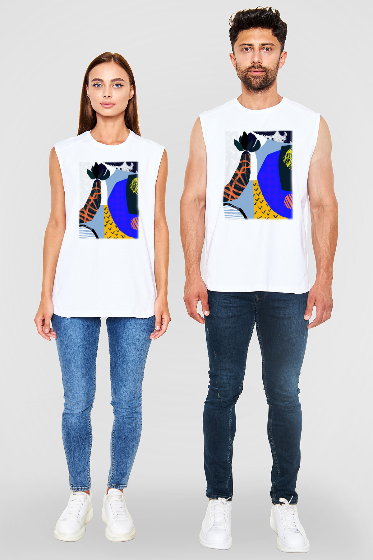 Kolaj Beyaz Unisex Kolsuz Tişört
