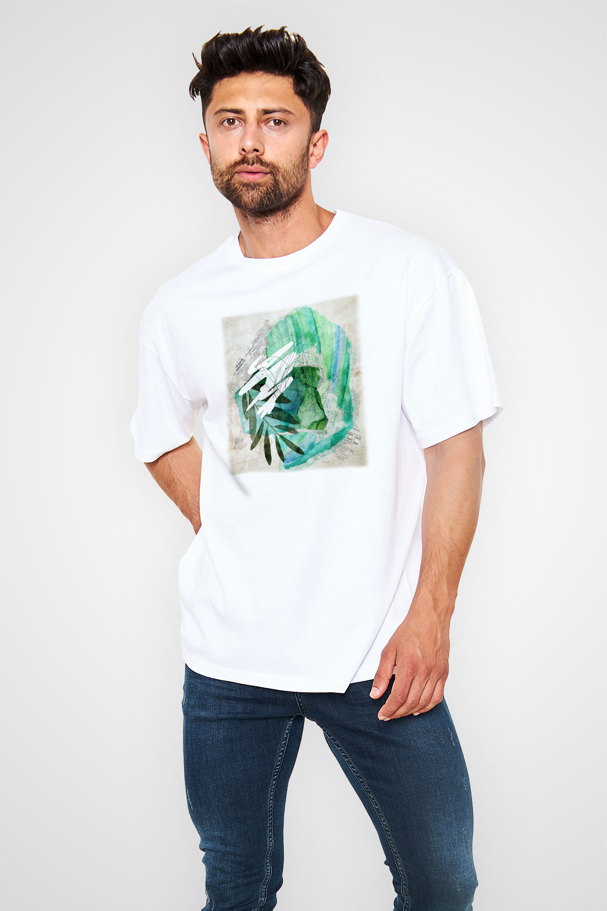 Kolaj Beyaz Unisex Oversize Tişört T-Shirt