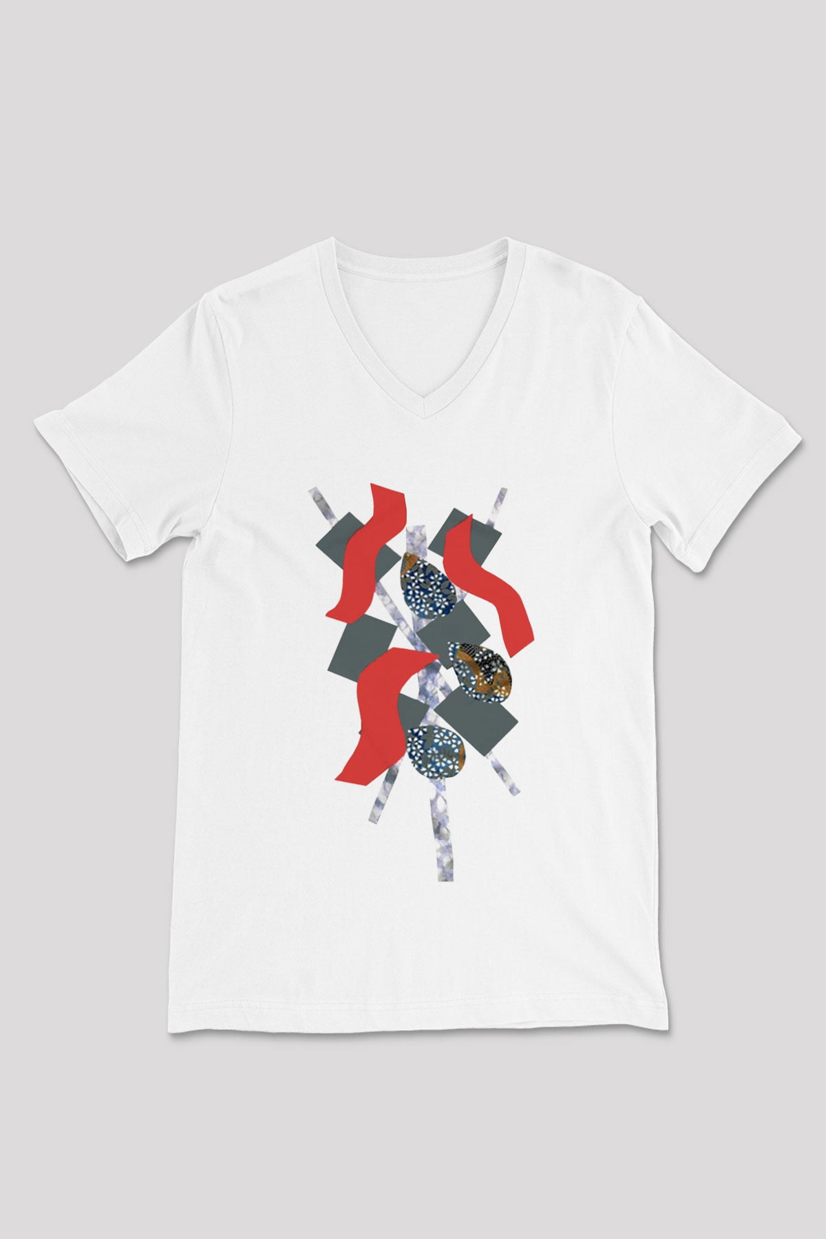 Kolaj Beyaz Unisex V Yaka Tişört T-Shirt