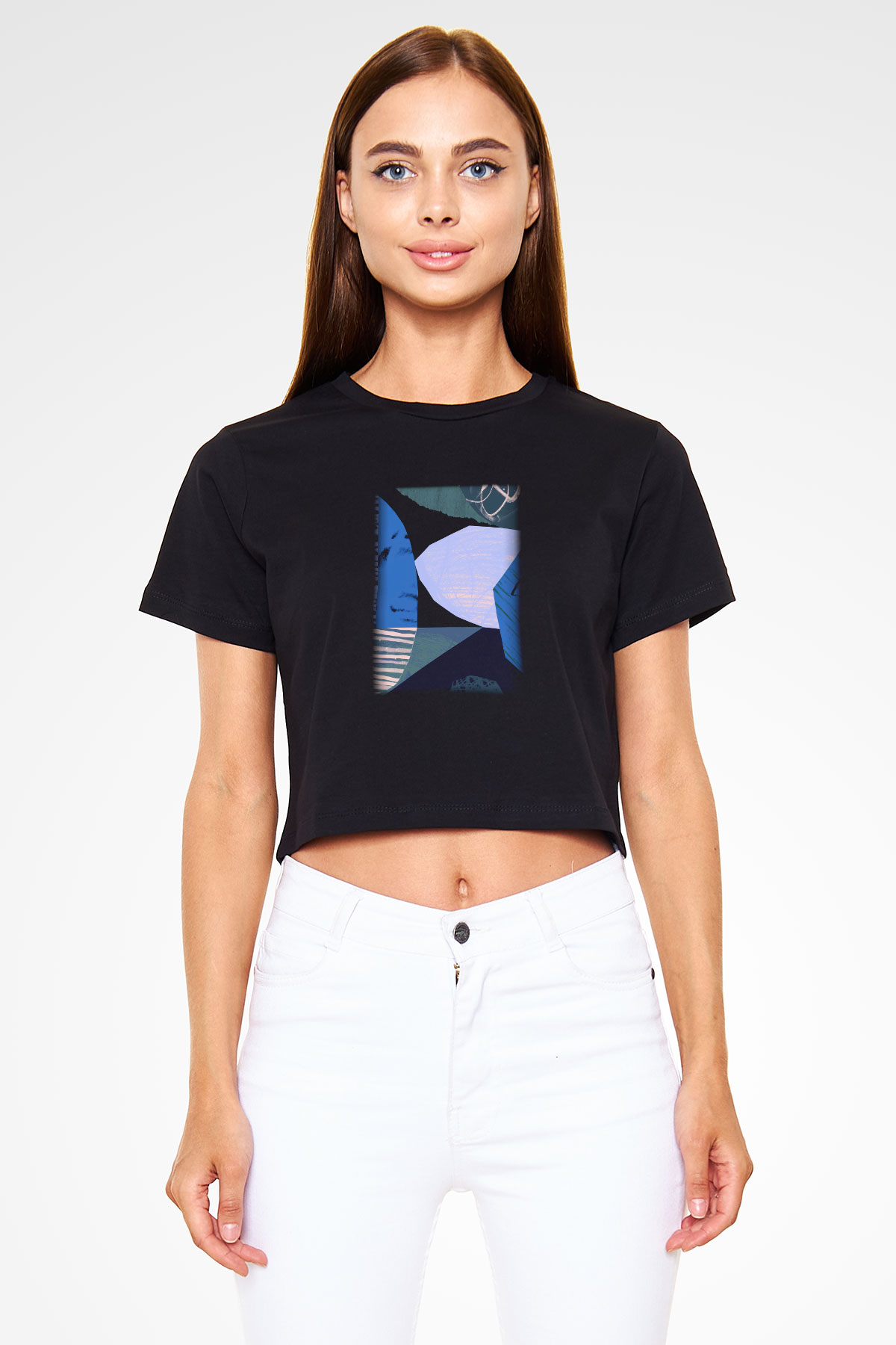 Kolaj Siyah Crop Top Tişört