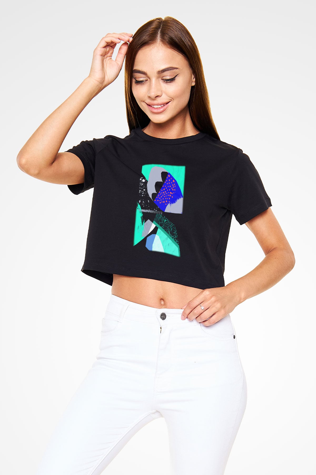 Kolaj Siyah Crop Top Tişört