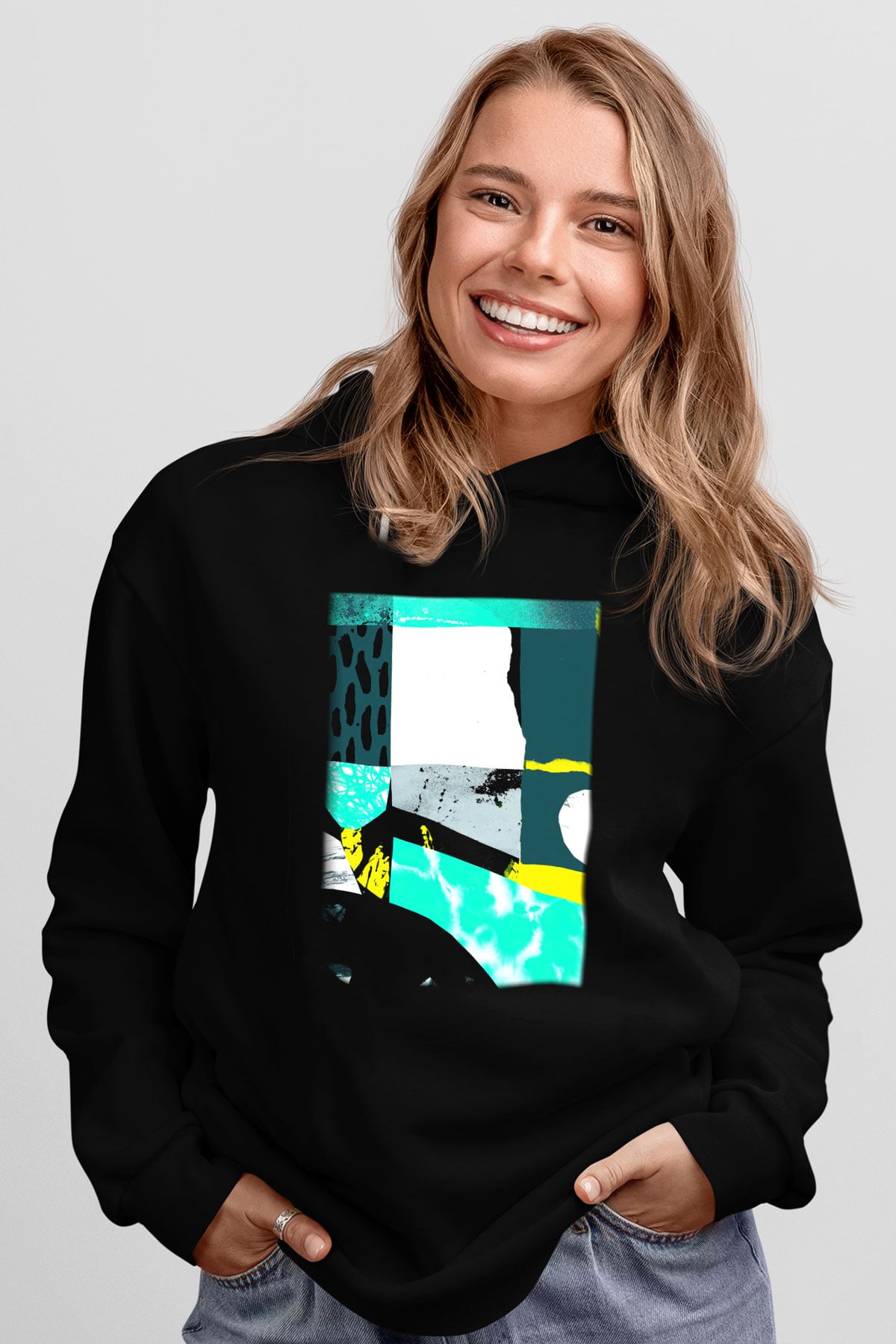 Kolaj Siyah Unisex Hoodie