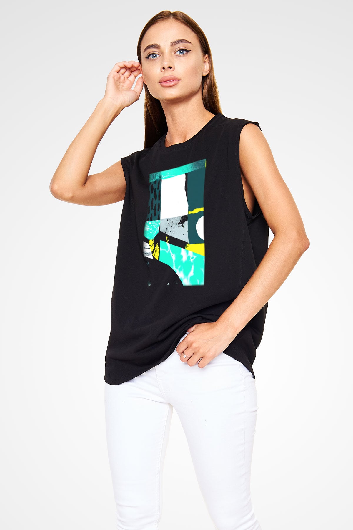 Kolaj Siyah Unisex Kolsuz Tişört