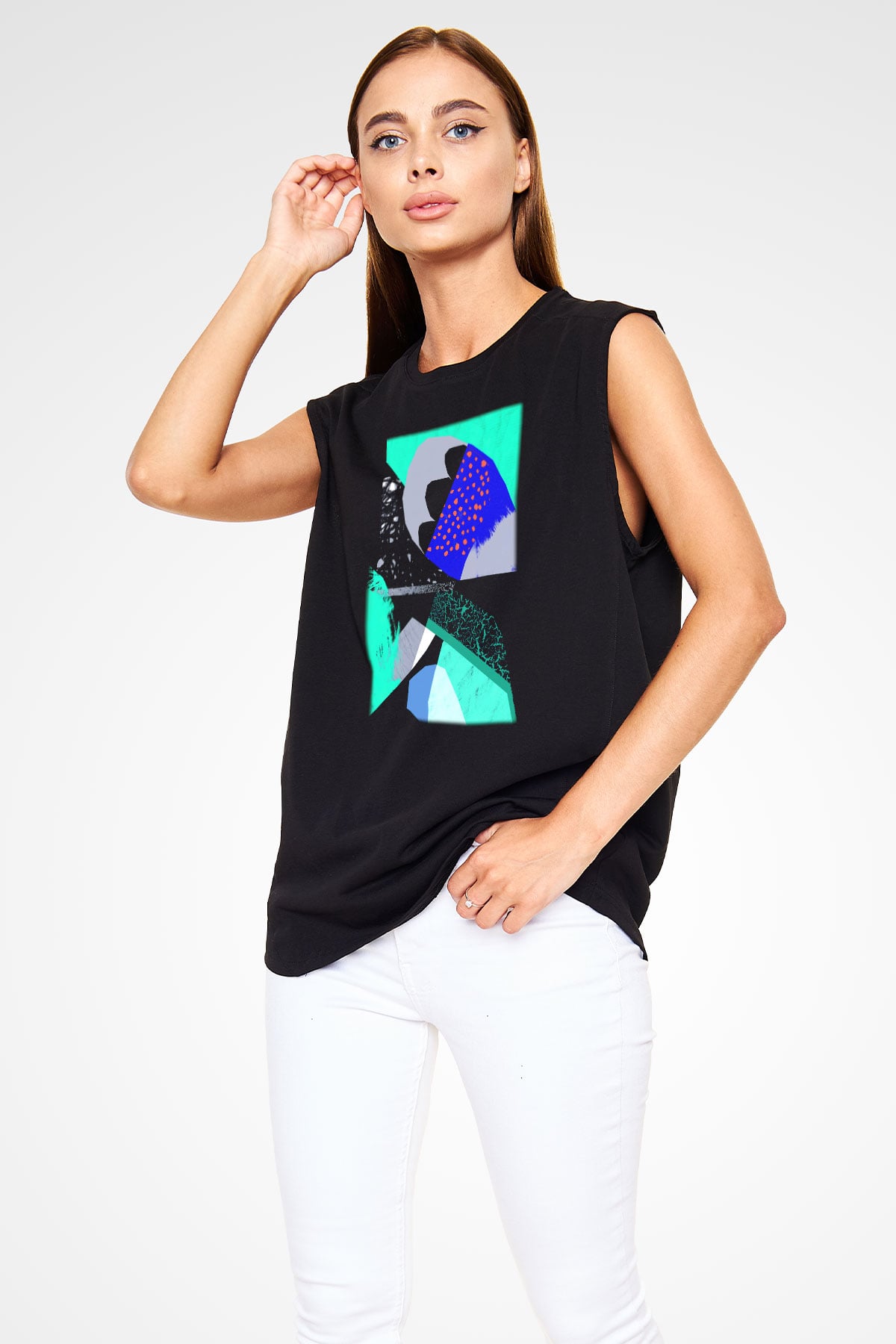 Kolaj Siyah Unisex Kolsuz Tişört