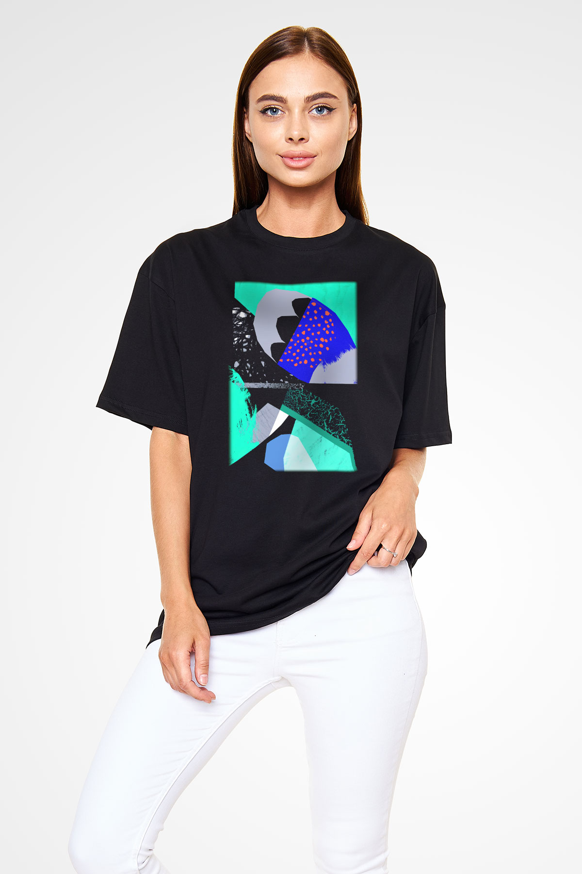 Kolaj Siyah Unisex Oversize Tişört T-Shirt