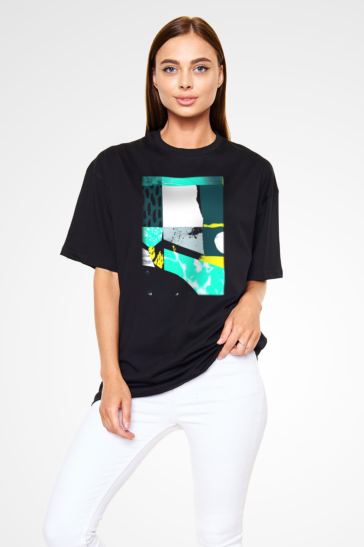 Kolaj Siyah Unisex Oversize Tişört T-Shirt